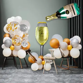 

Large Champagne Bottle Balloons Kit Silver Gold Confetti Latex Balloons Arch Backdrop Decorations for Party Wedding Birthday