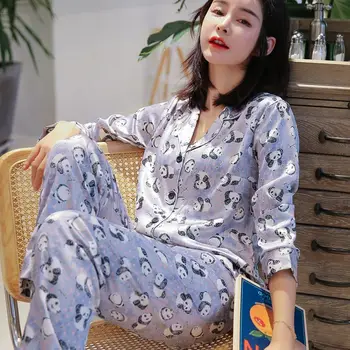 Feier Panda Prints Silk Satin 2 Piece Long Sleeves Sleepwear Set Turn Down Collar Pyjamas Women Pajamas Set
Feier Panda Prints Silk Satin 2 Piece Long Sleeves Sleepwear Set Turn Down Collar Pyjamas Women Pajamas Set