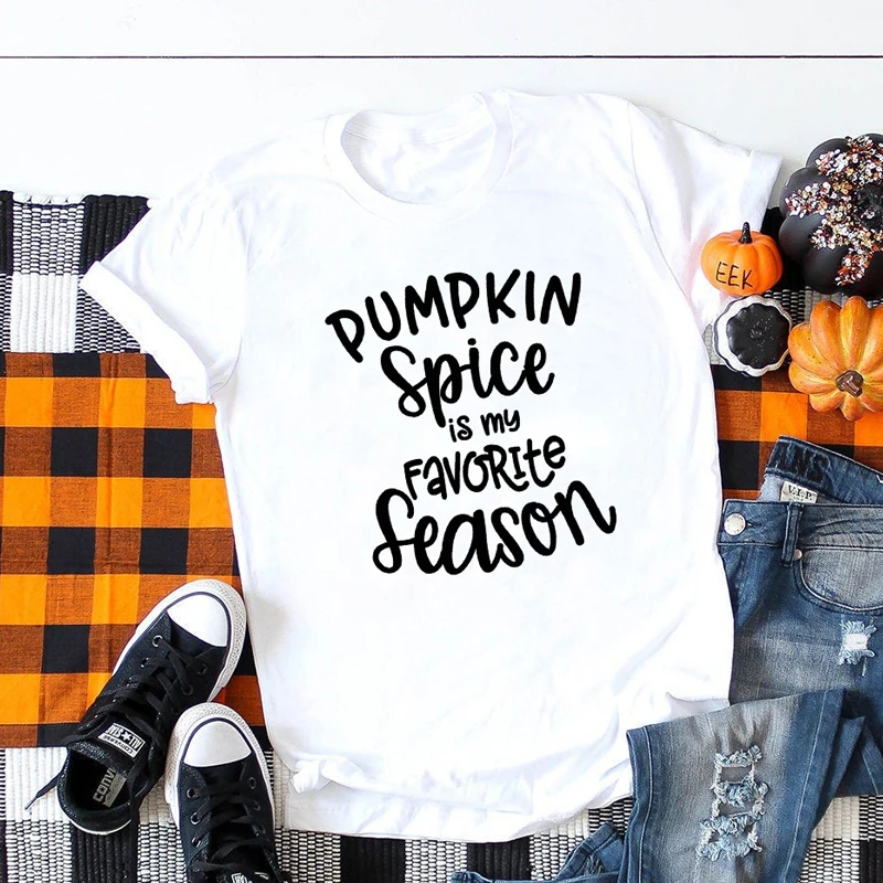 Pumpkin Spice Is My Favorite Season T-shirt Unisex Women Fashion Graphic Tee Shirt Top Funny Halloween Holidays Gift Fall Tshirt
Pumpkin Spice Is My Favorite Season T-shirt Unisex Women Fashion Graphic Tee Shirt Top Funny Halloween Holidays Gift Fall Tshirt
