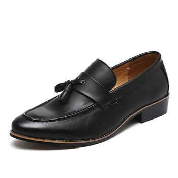 

Fashion Leather Men Casual Shoes Flat Tassels Slip-On Driver Dress Loafers Pointed Toe Moccasin Wedding Shoes Big Size 38-48