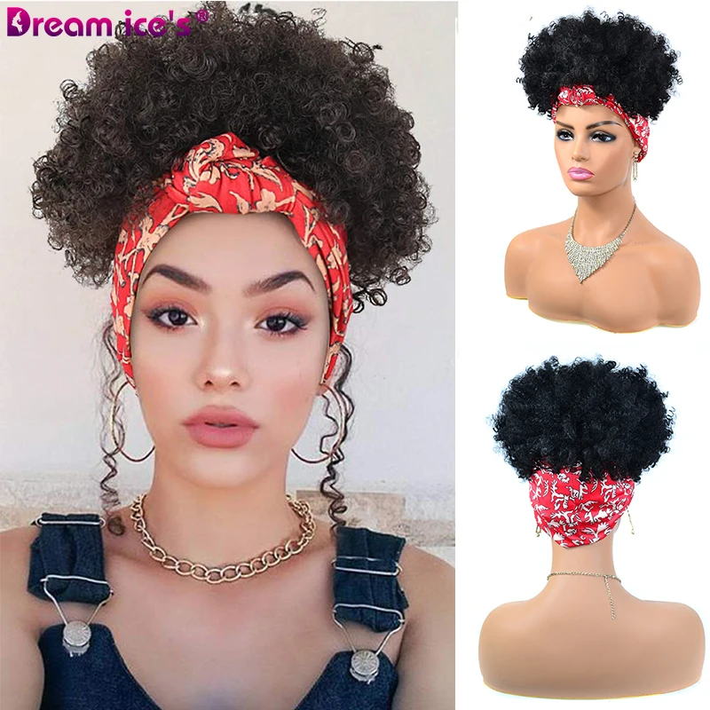 DREAM.ICE'S HAIR Drawstring Short Synthetic Afro Kinky Curly Headband Wigs With Bangs Afro Puff Scarf wig For Black Women
DREAM.ICE'S HAIR Drawstring Short Synthetic Afro Kinky Curly Headband Wigs With Bangs Afro Puff Scarf wig For Black Women