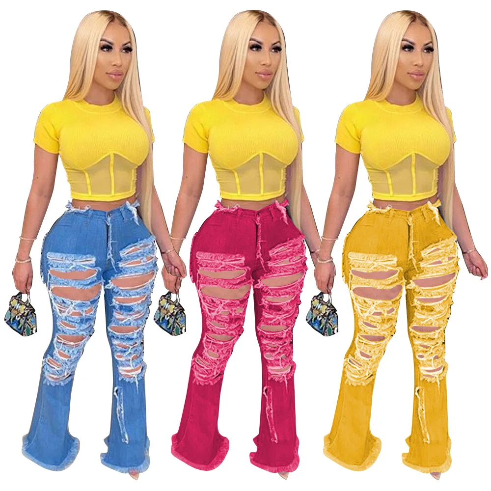 Bell Bottom Summer Denim Pants Women Hole High Waist Zipper Fly Jeans Ripped Flare Spliging Trousers Skinny High Waist Pants
Bell Bottom Summer Denim Pants Women Hole High Waist Zipper Fly Jeans Ripped Flare Spliging Trousers Skinny High Waist Pants