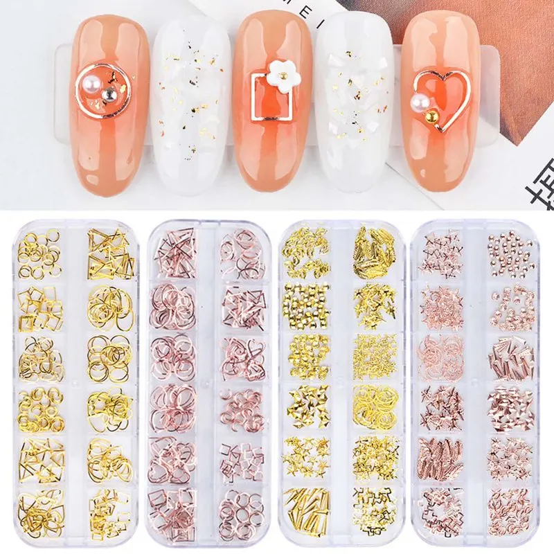 

1Box Rose Gold Metal Nail Slices Ultrathin Metallic Flakes 3d Nail Studs Rivet For DIY Hollow Nail Art Decorations Manicure Tool