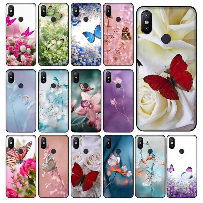Red butterfly on white roses flower Photo Soft Phone Case For Redmi 5 6 5plus 6Pro 6A S2 4X 7 7A Cover case Mobile | Мобильные