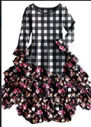 Autumn's most fashionable plaid girls dress flowers fabric children's boutique dress long-sleeved black and white plaid dress 
Autumn's most fashionable plaid girls dress flowers fabric children's boutique dress long-sleeved black and white plaid dress