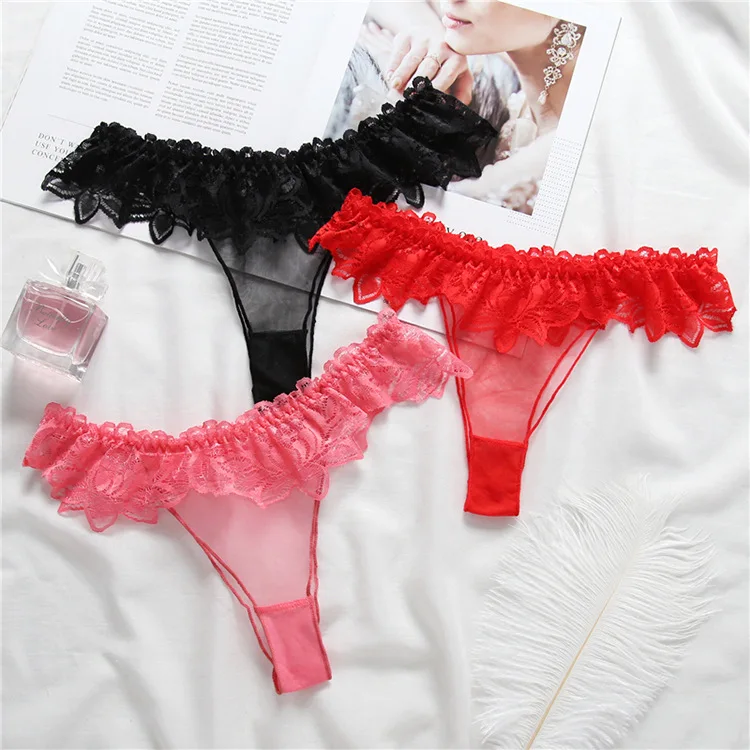 

Women Sexy Thong Underpants Translucent Lace Embroidered Erotic Underwear Ladies Low Waist Mesh Seamless Underwear G-string