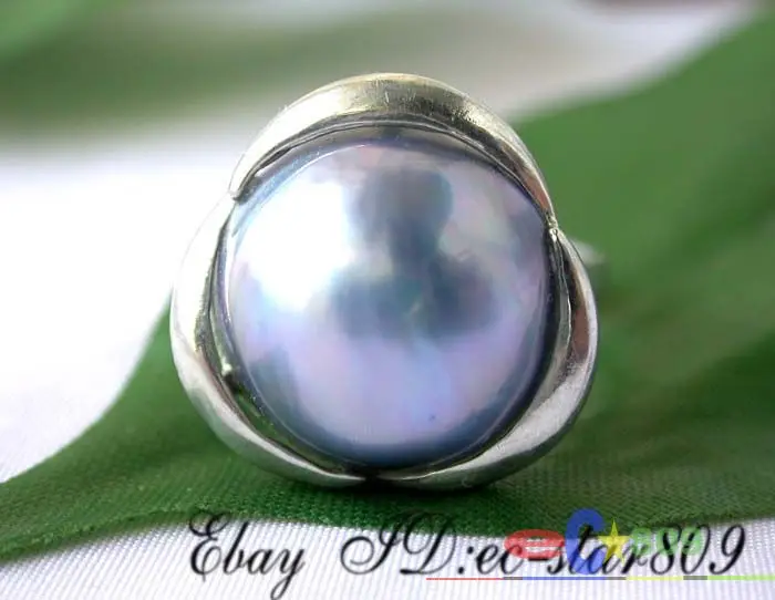 

s108 real 20mm blue Southsea Mabe Pearl Ring crescent 925silver