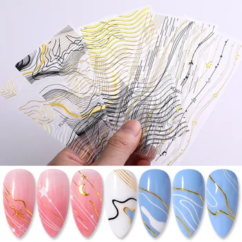 Gold Black White Sliders 3D Nail Stickers Gilded Stripe Wave Line Wraps Geometric Adhesive Transfer Decals Nail Art Decorations 
Gold Black White Sliders 3D Nail Stickers Gilded Stripe Wave Line Wraps Geometric Adhesive Transfer Decals Nail Art Decorations