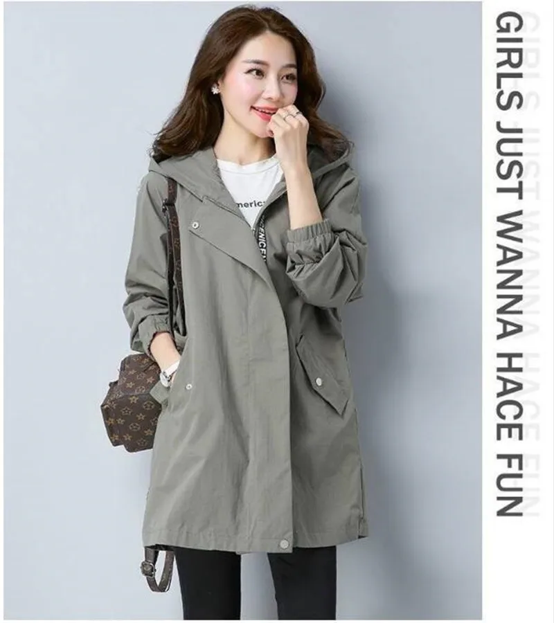 2020 Spring Autumn Trench Coat Women Casual Long Sleeve Hooded Medium Long Female Overcoat Plus Size Windbreaker Coats 5XL Y256