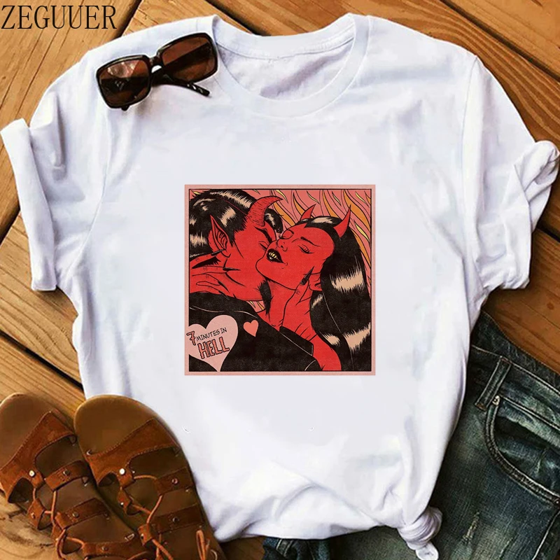 Женские повседневные футболки Harajuku Devil Bad Girl с принтом коротким рукавом женская