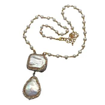 Freshwater Cultured White Pearl Rosary Chain Necklace Keshi Pearl Pendant 
Freshwater Cultured White Pearl Rosary Chain Necklace Keshi Pearl Pendant