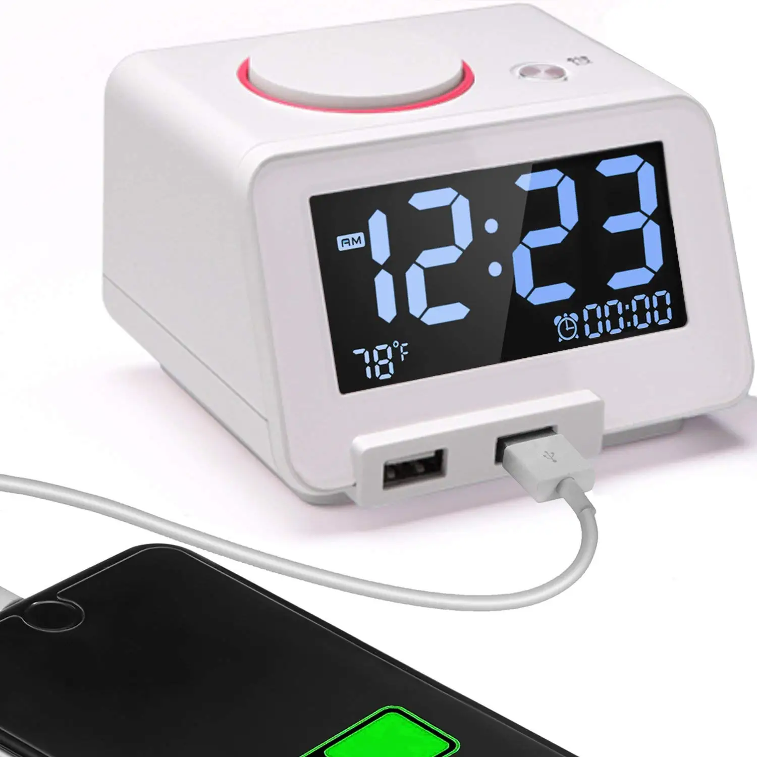 Homtime portable alarm Clock with Dual USB Charging Ports Thermometer Dimmable LCD Larger Display and Snooze for Bedroom
Homtime portable alarm Clock with Dual USB Charging Ports Thermometer Dimmable LCD Larger Display and Snooze for Bedroom