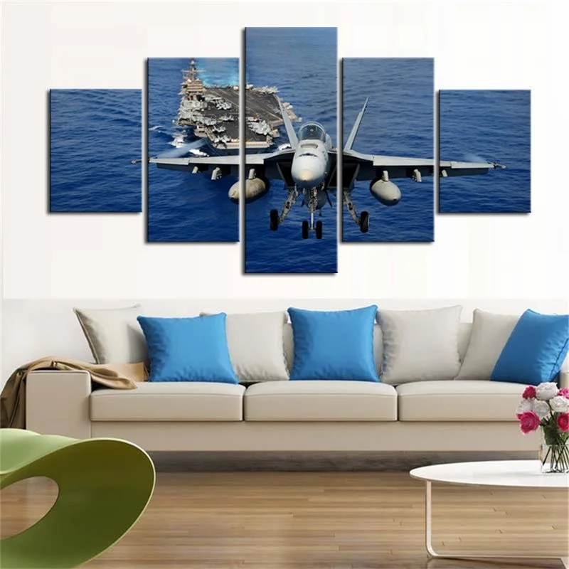 

5 Piece Wall Art Airplane Picture Canvas Painting Print Stretched and Unframed Aircraft and Ship Pictures Artwork for Home Decor