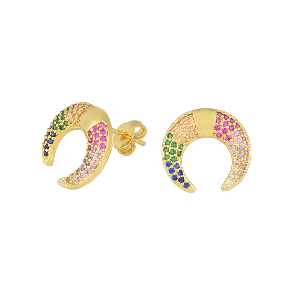 Корейская Радужная Золотая Сережка-гвоздик серьги с Луной для женщин аксессуары