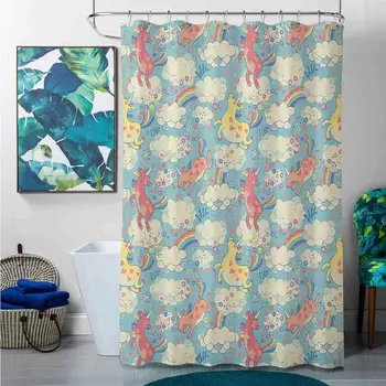 Shower Curtains for Bathroom Cream Pastel,Rainbow Unicorns Flying in Sky with Clouds Children Cheerful Kids Nursery Theme,
Shower Curtains for Bathroom Cream Pastel,Rainbow Unicorns Flying in Sky with Clouds Children Cheerful Kids Nursery Theme,