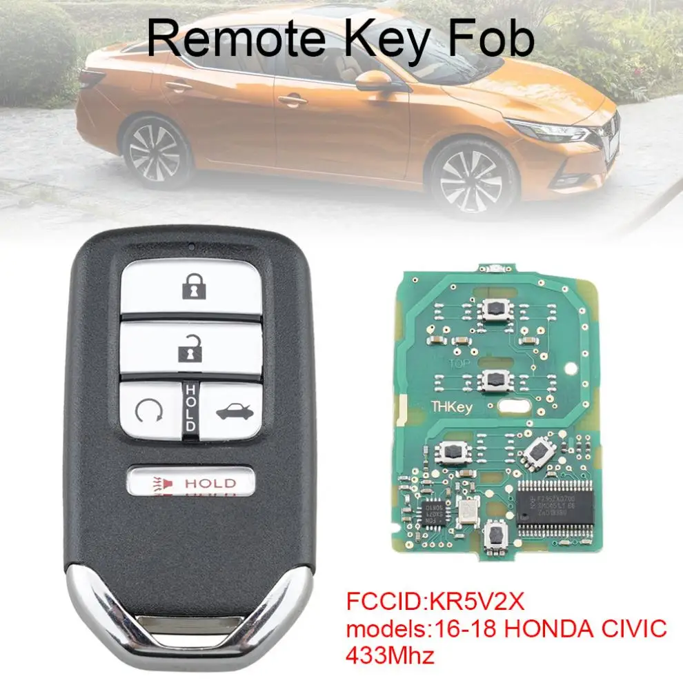 433Mhz 5 Buttons Keyless Entry Smart Prox Remote Car Key Fob with ID47 Chip KR5V2X Fit for 2016 2017 2018 Honda Civic
433Mhz 5 Buttons Keyless Entry Smart Prox Remote Car Key Fob with ID47 Chip KR5V2X Fit for 2016 2017 2018 Honda Civic