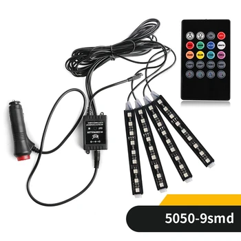 4 Stripes 5050 9SMD RGB LED Light Voice Control Car Styling Decorative Atmosphere Lights Remote Control Cigaratte Lighter 12V
4 Stripes 5050 9SMD RGB LED Light Voice Control Car Styling Decorative Atmosphere Lights Remote Control Cigaratte Lighter 12V