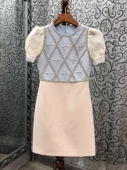 2020 Spring and Summer New Women's round Neck Heavy Industry Beaded Color Matching Short-Sleeve Dress 707
2020 Spring and Summer New Women's round Neck Heavy Industry Beaded Color Matching Short-Sleeve Dress 707