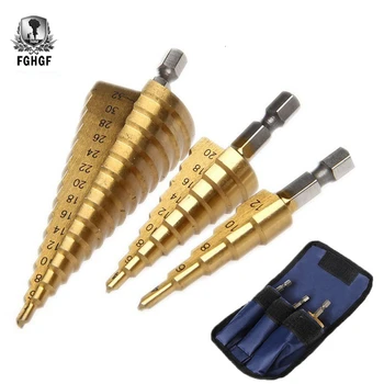 FGHGF 1/4" 3pcs Hss Step Cone Taper Drill Bit Set Hole Cutter Metric Titanium Coated Metal Hex Stepped Drill Bits 4-12/20/32mm
FGHGF 1/4" 3pcs Hss Step Cone Taper Drill Bit Set Hole Cutter Metric Titanium Coated Metal Hex Stepped Drill Bits 4-12/20/32mm