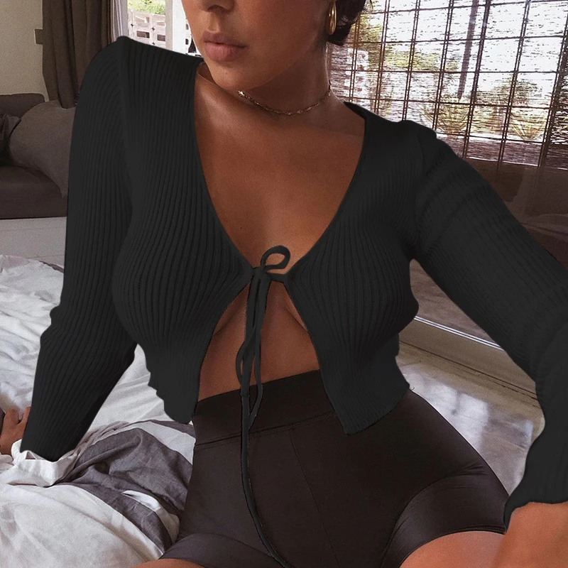 WannaThis White Knitted Slim Crop Tops V-Neck Autumn Women Lace Up Bow Split Long Sleeve T Shirts Sexy Female Party Casual Tees H5dc8e94d011748c5813a49e50dd5deb8d - WannaThis White Knitted Slim Crop Tops V-Neck Autumn Women Lace Up Bow Split Long Sleeve T Shirts Sexy Female Party Casual Tees