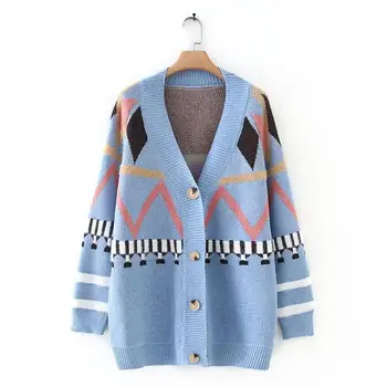 Woman Sweater Cardigan Geometry Print Knitted Coat Long Sleeve V-Neck Jacket Causal Loose Cardigans
Woman Sweater Cardigan Geometry Print Knitted Coat Long Sleeve V-Neck Jacket Causal Loose Cardigans