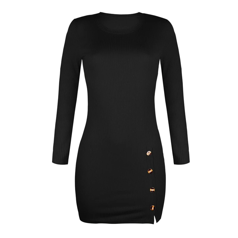 Woman Dress Autumn 2020 Long Sleeve O Neck Mini Dresses Slim Solid Color Side Buttons Bodycon One Piece Dress Ladies Basic Wear
Woman Dress Autumn 2020 Long Sleeve O Neck Mini Dresses Slim Solid Color Side Buttons Bodycon One Piece Dress Ladies Basic Wear