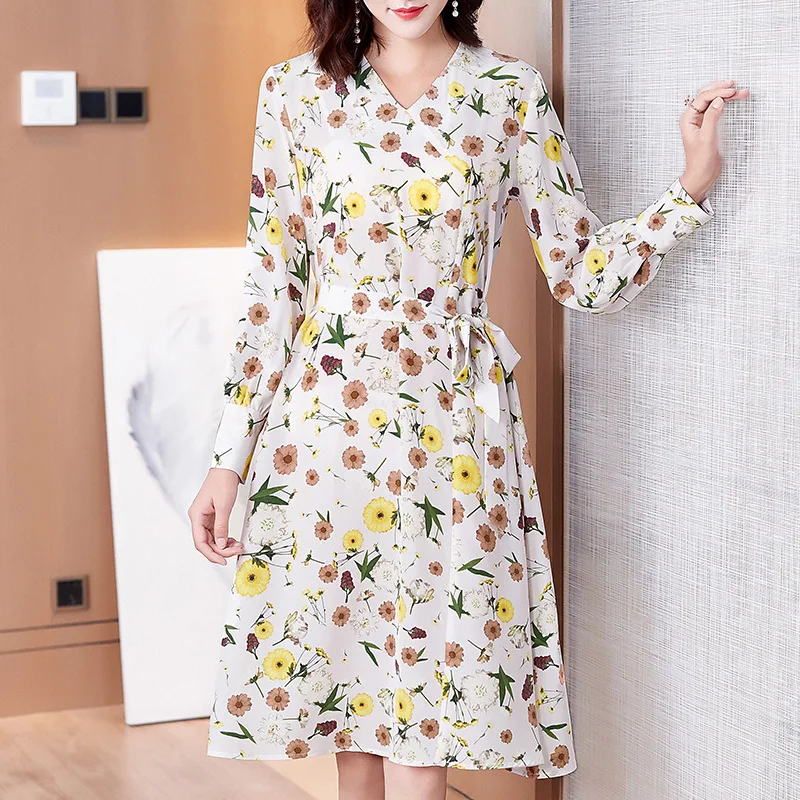 2020 Spring Women's Long Sleeved High Quality Real Silk 100% Elegant V-neck Dresses A-line Vestidos F1042
2020 Spring Women's Long Sleeved High Quality Real Silk 100% Elegant V-neck Dresses A-line Vestidos F1042