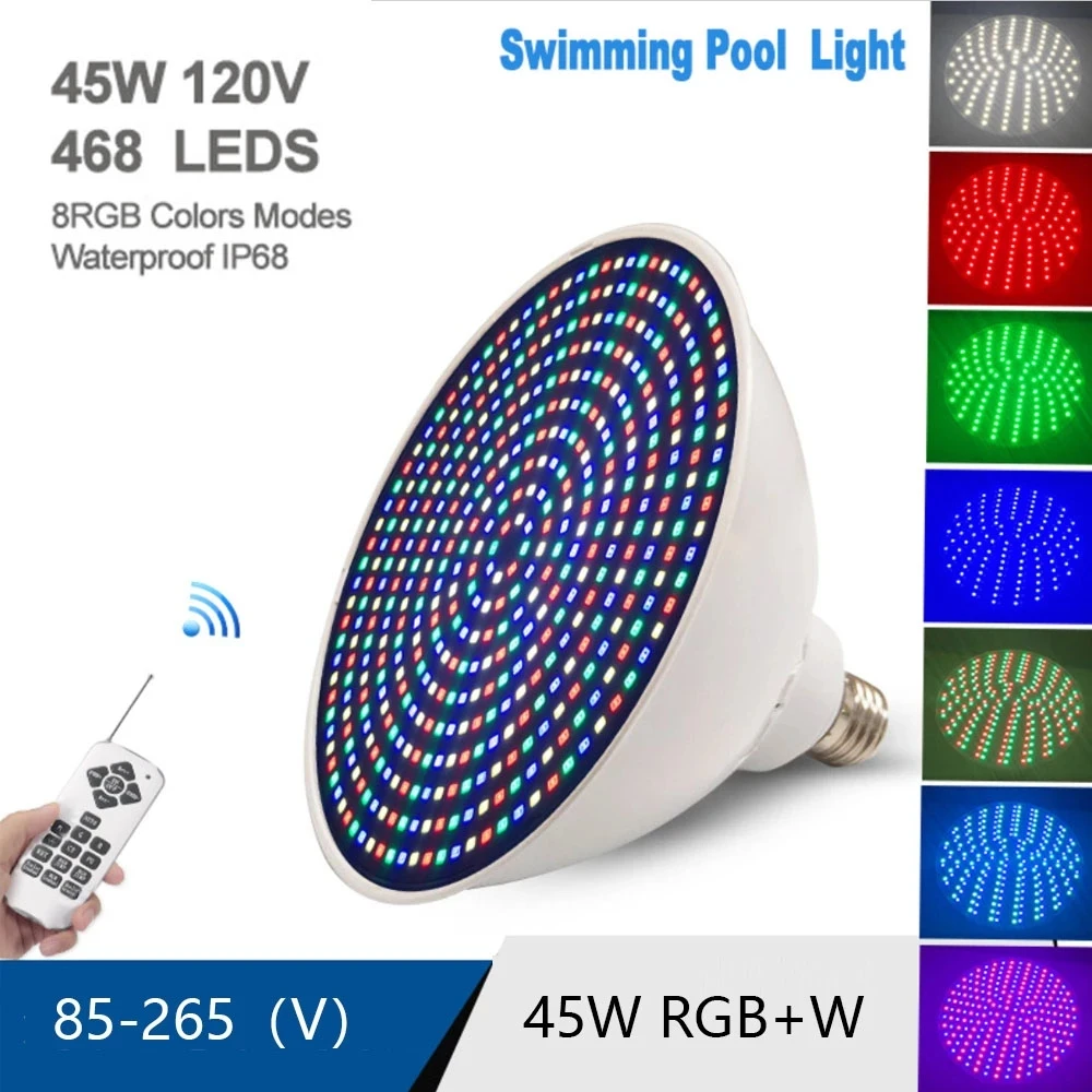 

120V 45W PAR38 468LED Swimming Pool Light E27 Bulb RGBW Color Changing Underwater Spotlight Remote Controlled Pond lights