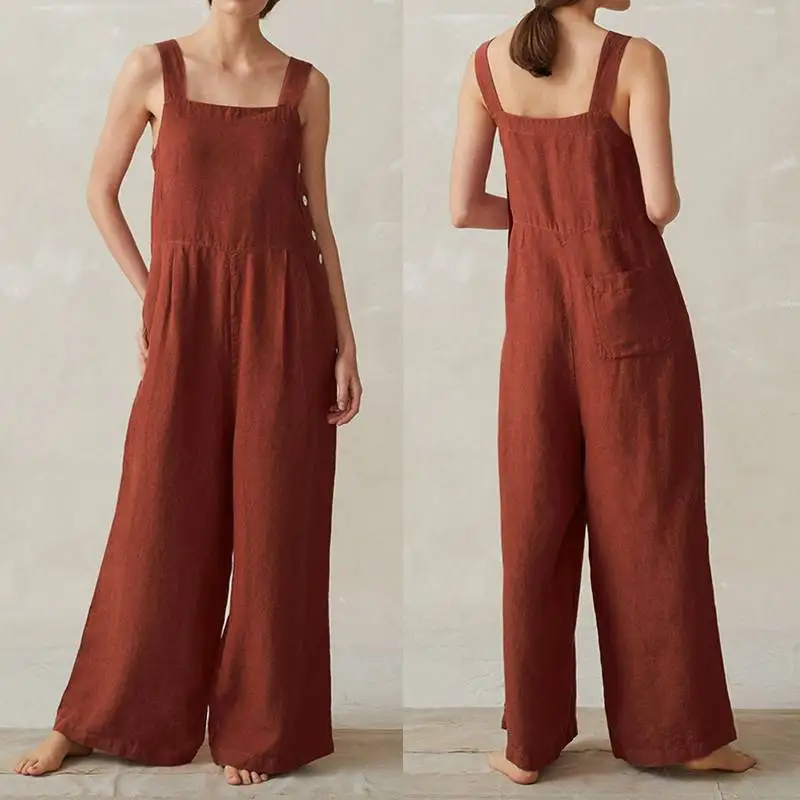 Plus Size Linen Overalls Women's Summer Jumpsuits 2019 ZANZEA Casual Suspender Wide Leg Pants Rompers Female Button Playsuits
Plus Size Linen Overalls Women's Summer Jumpsuits 2019 ZANZEA Casual Suspender Wide Leg Pants Rompers Female Button Playsuits