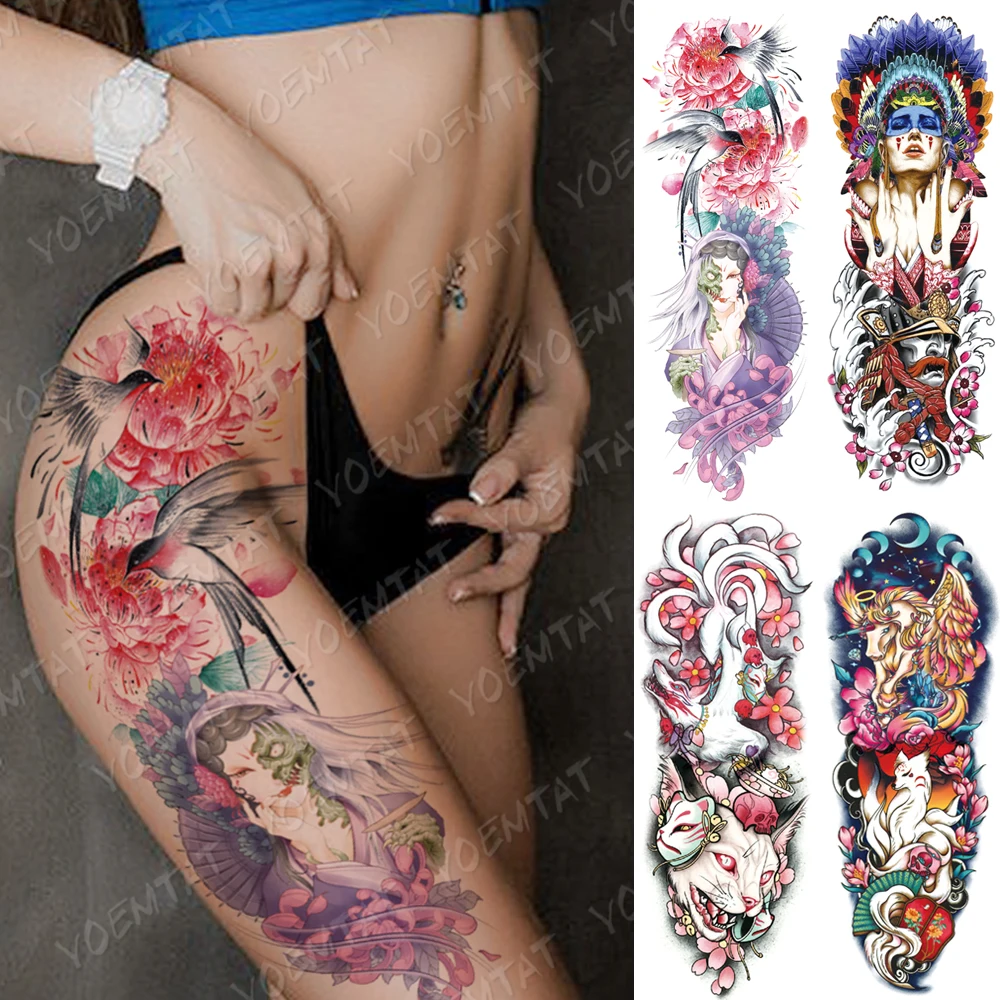 

Large Arm Sleeve Tattoo Japanese Beauty Ghost Waterproof Temporary Tatto Sticker Swallow Lotus Body Art Full Fake Tatoo Women