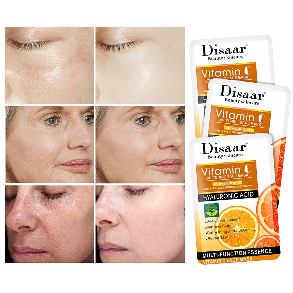 Фото Vitamin C Whitening Face Mask Moisturizing Oil Control Anti-wrinkle Anti-aging Acne Shrink Pores Promotes Delicate Smooth Skin | Красота и