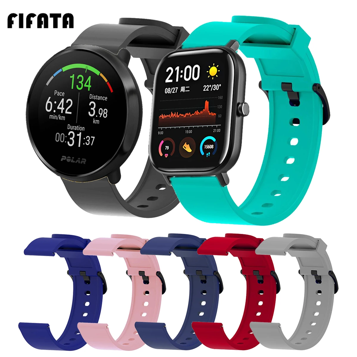 

FIFATA 20MM Soft Silicone Colorful Watch Strap For Polar Ignite Smart Watch Wristband For Xiaomi Huami Amazfit GTS/Bip/GTR 42MM