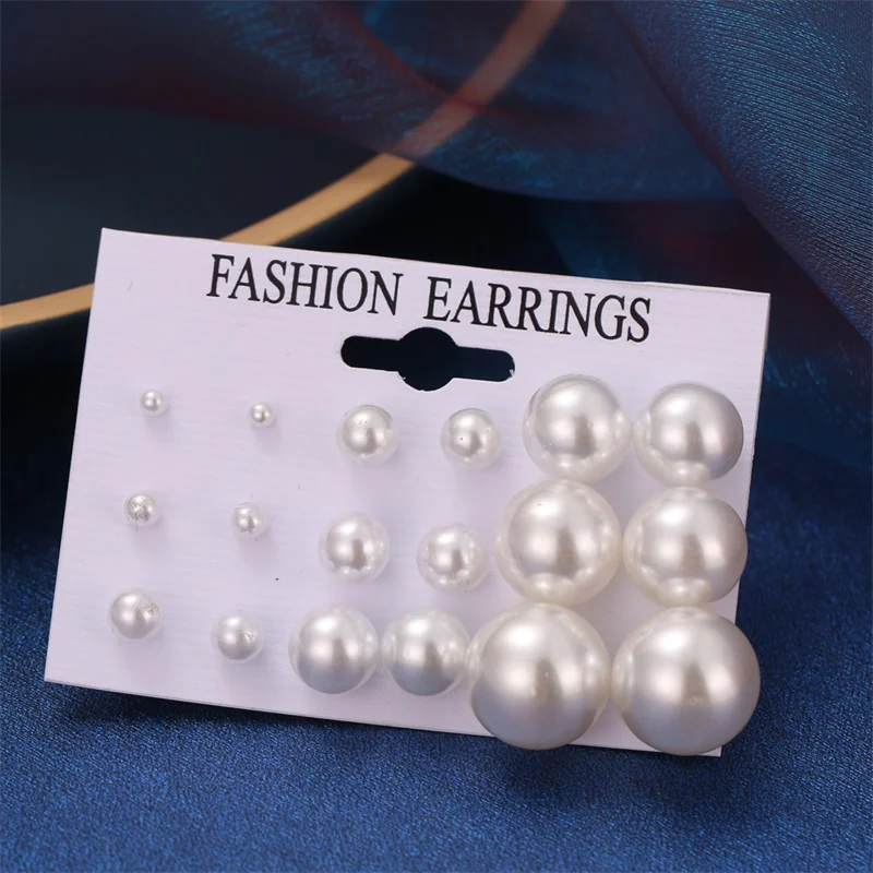 

Korean Style White Pearl Earrings Set For Women Fashion Jewelry 2020 Brincos mix Ball Stud Earrings Wholesale 9 Pairs/set