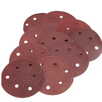 50Pcs 6-Hole Sanding Discs Hook Loop Flocking Sandpaper Sander Pads 5 Inch 125mm Flocking Sandpaper