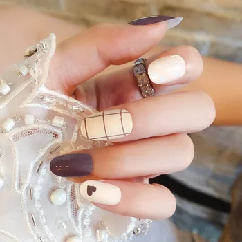 New Fashion Full Cover Long Round Head fake press on nails Gray White Jump Color Lattice Nail Women Wearable fake nail with glue 
New Fashion Full Cover Long Round Head fake press on nails Gray White Jump Color Lattice Nail Women Wearable fake nail with glue