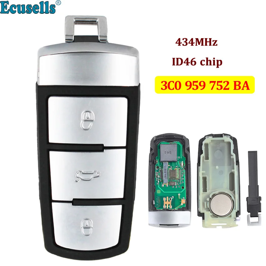 3 Button 434MHz Smart Remote key fob for VW Volkswagen Passat CC Magotan B6 3C0 959 752 BA with ID46 Chip One-button Start
3 Button 434MHz Smart Remote key fob for VW Volkswagen Passat CC Magotan B6 3C0 959 752 BA with ID46 Chip One-button Start