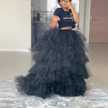 

Black Ball Gown Tulle Tutu Skirt for Women Lush Puffy Tiered Ruffles Tulle Bridesmaid Skirt Prom Wedding Guest Gowns Custom Made