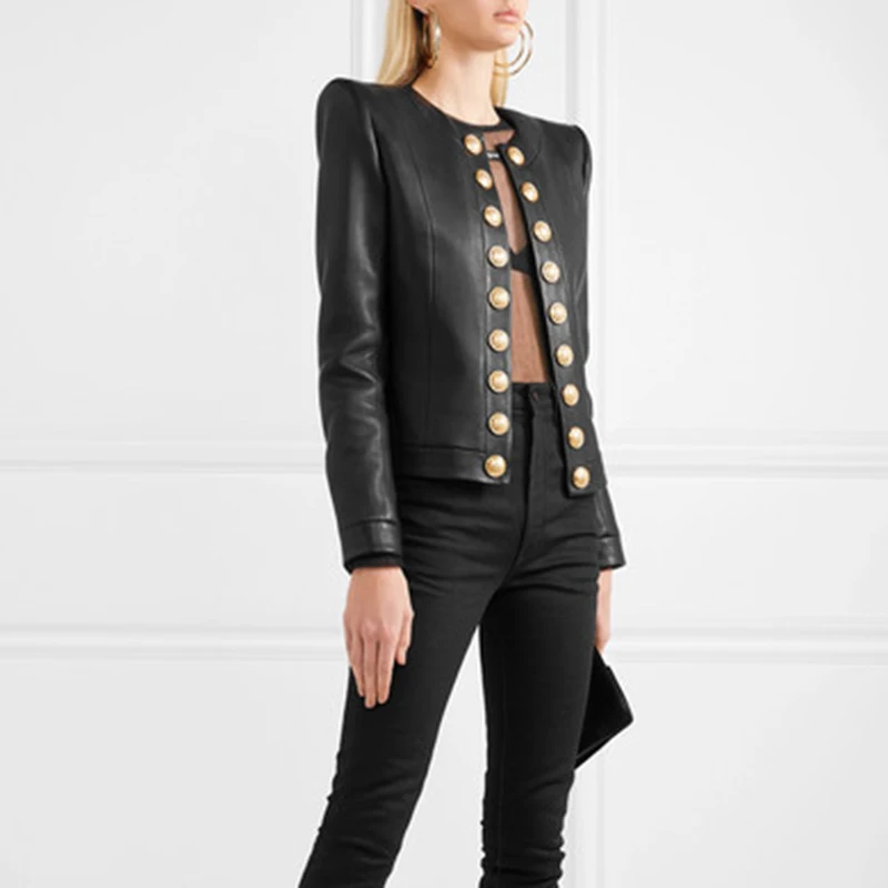 TWOTWINSTYLE Black Female PU Leather Jackets Long Sleeve Double Breasted Women's Coat Large Size 2019 Autumn Fashion OL New (3).jpg