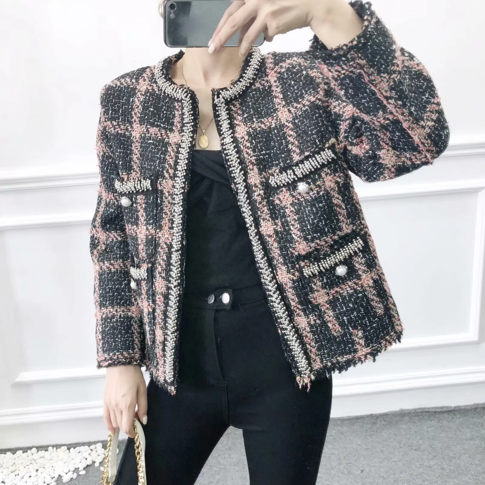 D1wf2-1722 Europe And America WOMEN'S Dress 2019 Spring And Autumn New Style Retro Graceful Rove Cardigan Coat