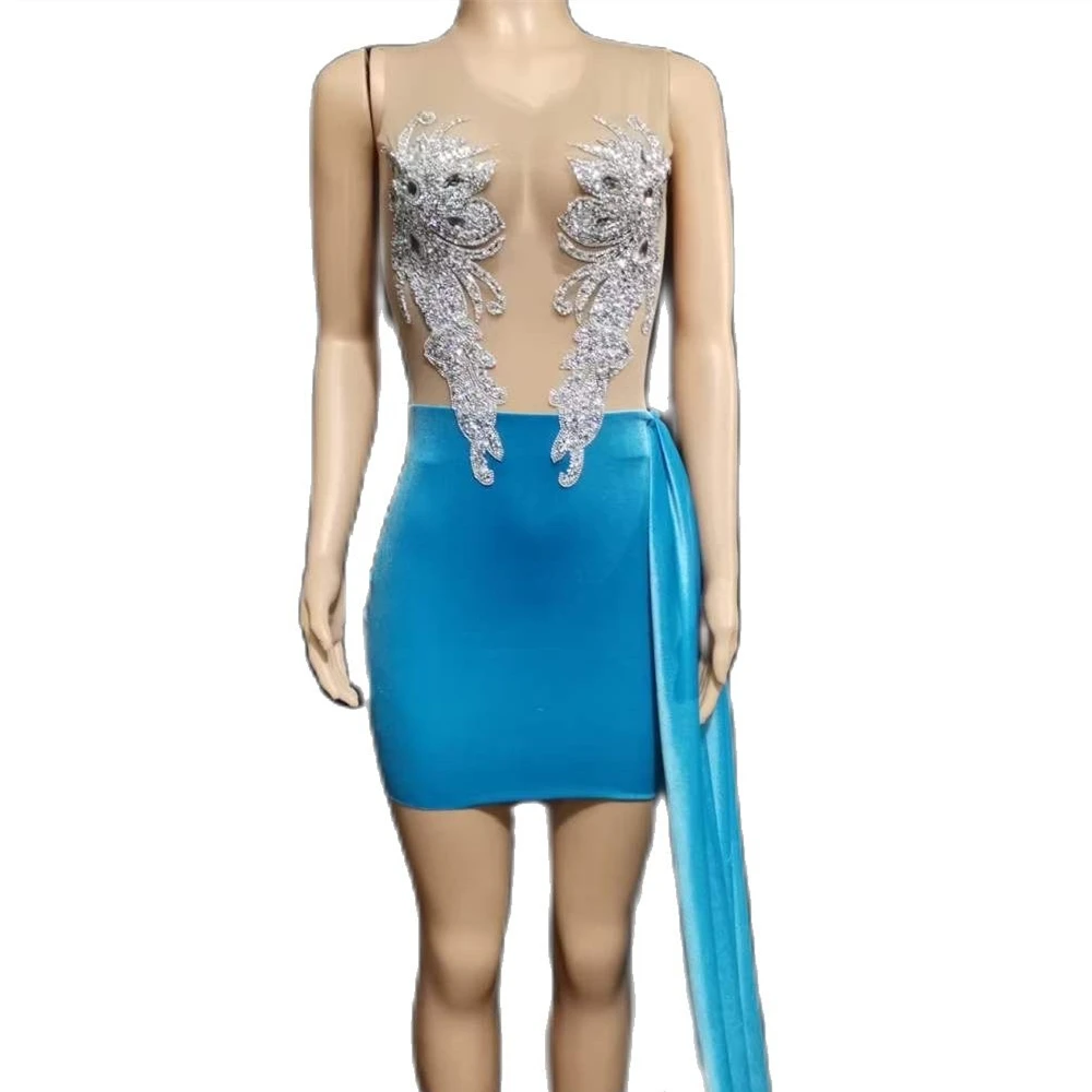 Mesh Blue Velve Sparkly Diamonds Transparent Short Dresses Women Birthday Celebrate Sexy Evening Long Train Dress Dancer Costume
Mesh Blue Velve Sparkly Diamonds Transparent Short Dresses Women Birthday Celebrate Sexy Evening Long Train Dress Dancer Costume