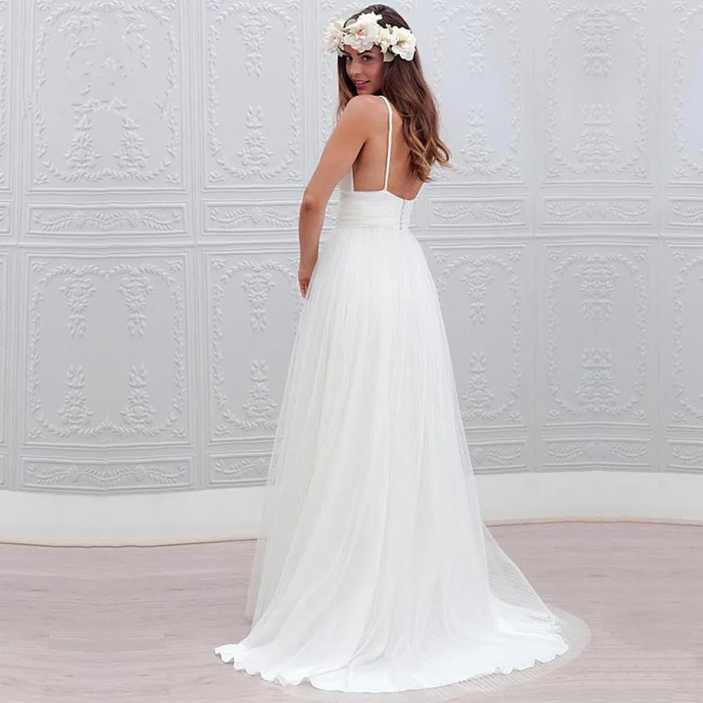 vestido novia Sexy V Neck Spaghetti Straps Wedding Dress Boho Beach A Line Wedding Gowns Simple Backless Bride Wedding Dress (3)