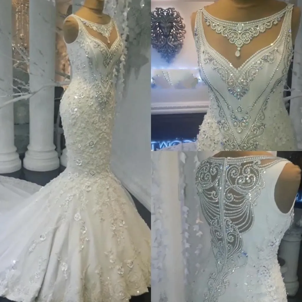 Luxury Rhinestones Crystals Wedding Dresses 3D Flowers Lace Appliqued Mermaid Bridal Gowns Arabic Dubai Vestidos Mariee
Luxury Rhinestones Crystals Wedding Dresses 3D Flowers Lace Appliqued Mermaid Bridal Gowns Arabic Dubai Vestidos Mariee