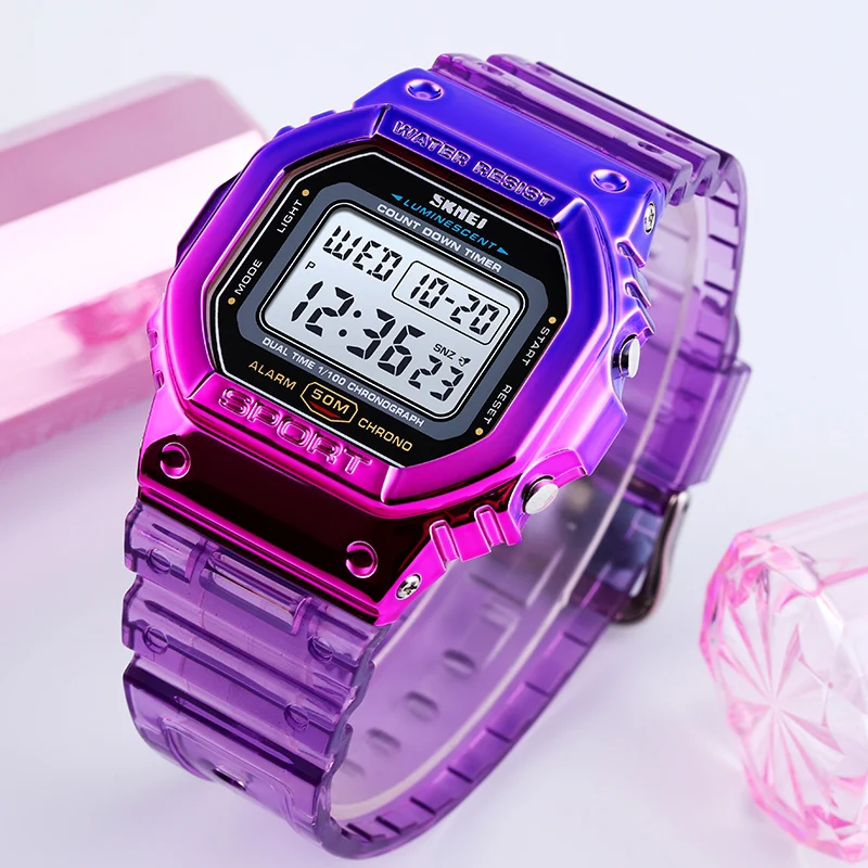 

SKMEI Women Sweet Sport Style Watch Fashion Colorful Wrist Watch Transparent Bracelet Shock Resistant Female Clocks relojes 1622