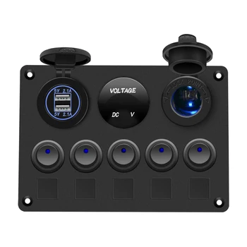 Switches 5 Gang Rocker Switch Panel with 4.2 Amp Dual USB Fast Charger w/Voltmeter, Blue Backlit Led, 5 Toggle Switches
Switches 5 Gang Rocker Switch Panel with 4.2 Amp Dual USB Fast Charger w/Voltmeter, Blue Backlit Led, 5 Toggle Switches