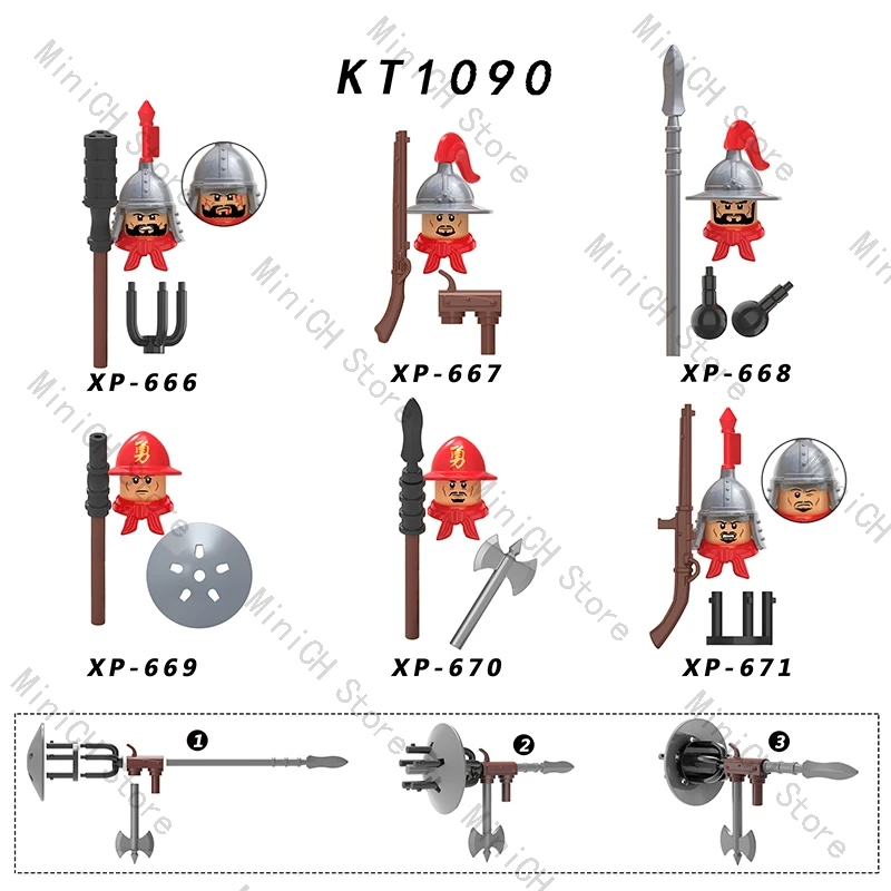 

Koruit KT1090 Ming Dynasty Soldiers War Action Figure MOC Accessories Helmet Armor Building Blocks Brick Toys For Children Gift