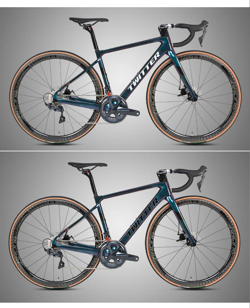 TWITTER 700c Carbon Road Bike disc Brake thru-axle Carbon Wheels UT R8000 22 Speed inner cable Carbon Race Bicycle Gravel Bikes