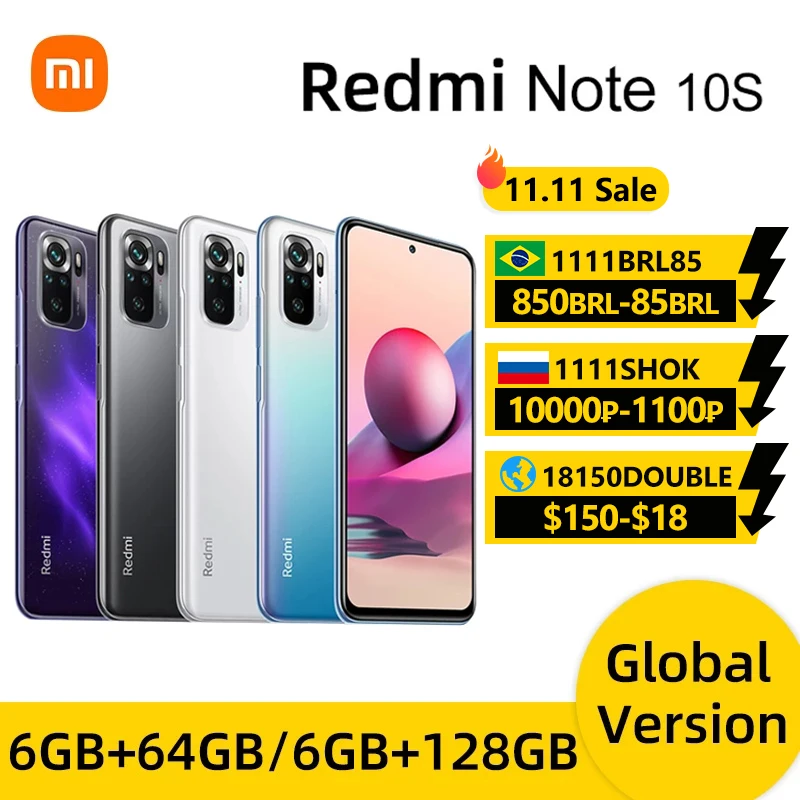 Смартфон Xiaomi Redmi Note 10S Helio G95 NFC 6 43 дюйма AMOLED дисплей 10000 мАч 33 Вт быстрая зарядка |