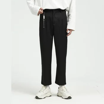 Men Iron Chain Pendant Casual Ankle Length Half Elastic Waist Suit Pant Male Japan Korea Style Streetwear Fashion Vintage Pants 
Men Iron Chain Pendant Casual Ankle Length Half Elastic Waist Suit Pant Male Japan Korea Style Streetwear Fashion Vintage Pants