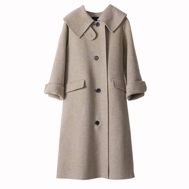 Women's handmade Korean single-breasted cashmere coat loose large collar double-sided hand-stitched woolen coat
Women's handmade Korean single-breasted cashmere coat loose large collar double-sided hand-stitched woolen coat