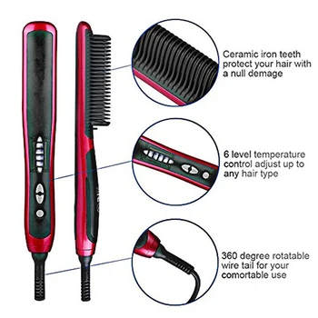 

Anti static Ceramic Straightening Brush Comb hair straightener iron Pro LCD Heating Electric Ionic Fast Safe Hair Straightener